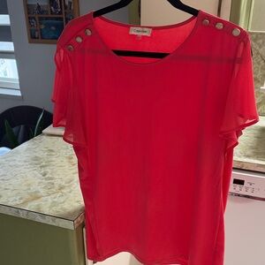 Calvin Klein Bright Red Blouse with Button Accents